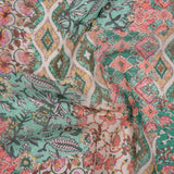 Polyester Chiffon Print - Pink, Mint Green and Yellow Flowers and Tiles Patchwork - Designer Deadstock