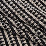 Fine Pleated Polyester Satin - Black and Cream Geometric Stripes - Designer Deadstock