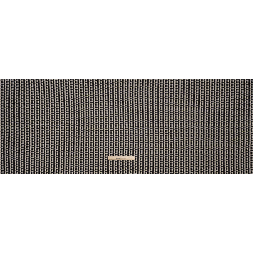 Fine Pleated Polyester Satin - Black and Cream Geometric Stripes - Designer Deadstock