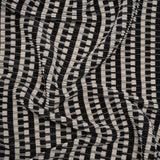 Fine Pleated Polyester Satin - Black and Cream Geometric Stripes - Designer Deadstock