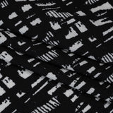 Crinkled Polyester Jacquard Knit - Black and White Abstract Grid - Designer Deadstock