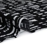 Crinkled Polyester Jacquard Knit - Black and White Abstract Grid - Designer Deadstock
