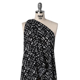 Crinkled Polyester Jacquard Knit - Black and White Abstract Grid - Designer Deadstock