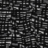 Crinkled Polyester Jacquard Knit - Black and White Abstract Grid - Designer Deadstock