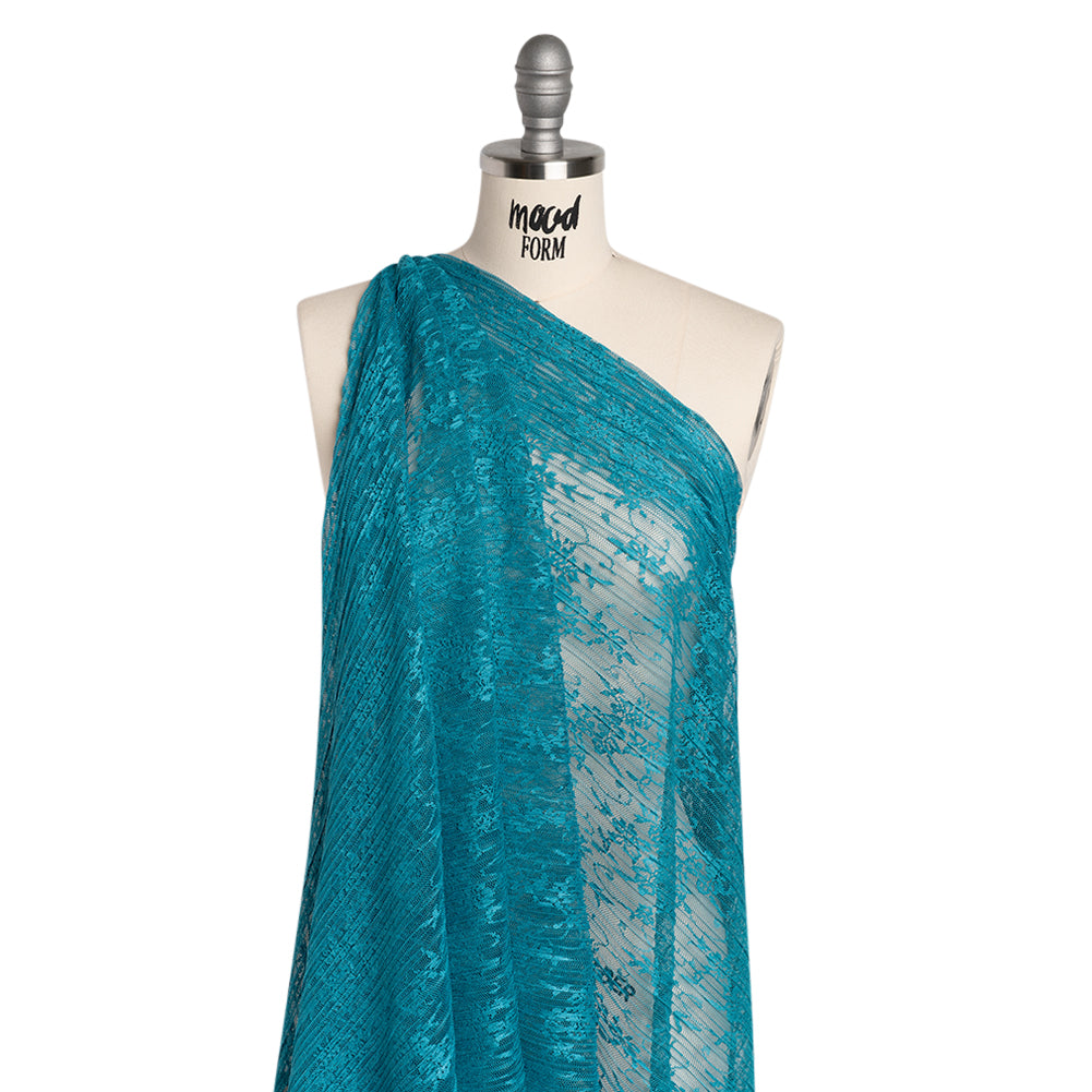Plisse Lace - Turquoise Floral - Designer Deadstock