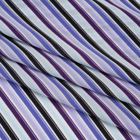 Lightweight Polyester Crepe - Lavender, Aqua and Black Stripes - Designer Deadstock