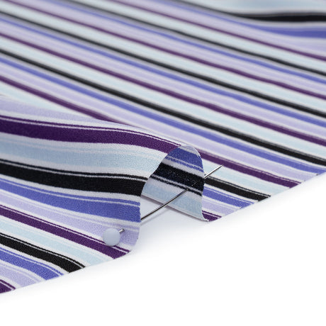 Lightweight Polyester Crepe - Lavender, Aqua and Black Stripes - Designer Deadstock