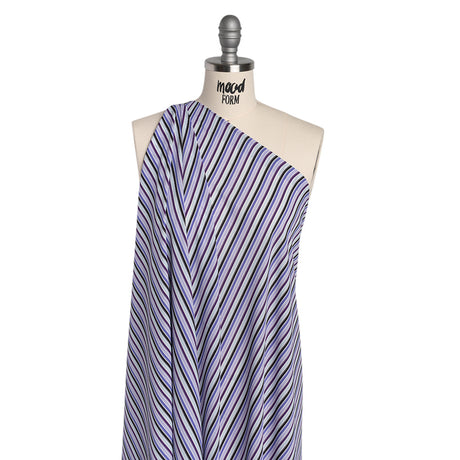 Lightweight Polyester Crepe - Lavender, Aqua and Black Stripes - Designer Deadstock