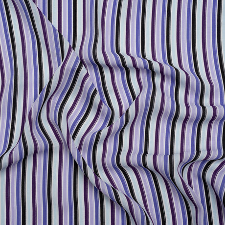 Lightweight Polyester Crepe - Lavender, Aqua and Black Stripes - Designer Deadstock