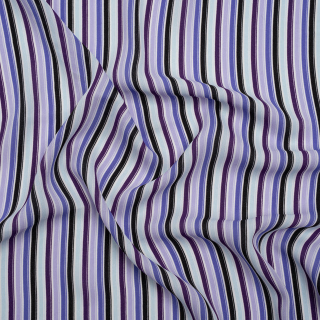 Lightweight Polyester Crepe - Lavender, Aqua and Black Stripes - Designer Deadstock