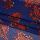 Crinkled Polyester Chiffon with Metallic Silver Pinstripes - Red and Blue Paisleys - Designer Deadstock