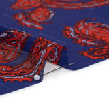 Crinkled Polyester Chiffon with Metallic Silver Pinstripes - Red and Blue Paisleys - Designer Deadstock
