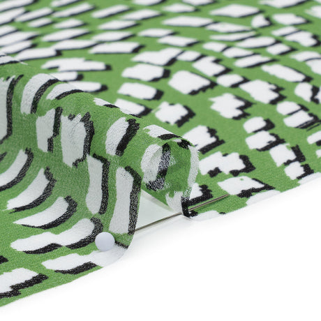 Polyester Chiffon - Grass Green, White and Black Abstract - Designer Deadstock