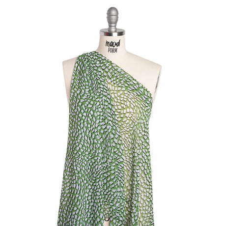 Polyester Chiffon - Grass Green, White and Black Abstract - Designer Deadstock