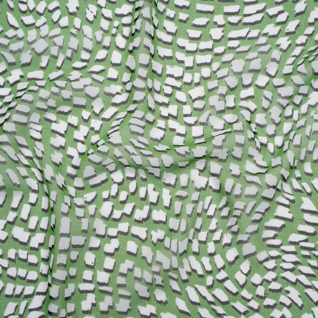 Polyester Chiffon - Grass Green, White and Black Abstract - Designer Deadstock