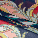 Polyester Chiffon Print - Navy, Red and Peach Paisley Leaves - Designer Deadstock