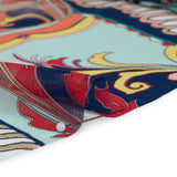 Polyester Chiffon Print - Navy, Red and Peach Paisley Leaves - Designer Deadstock