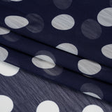 Crinkled Polyester Chiffon Print - Navy and White Polka Dots - Designer Deadstock