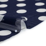 Crinkled Polyester Chiffon Print - Navy and White Polka Dots - Designer Deadstock