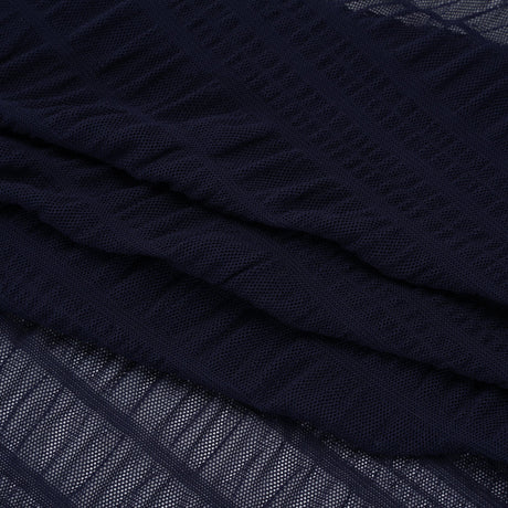 Ruched Stretched Nylon Mesh - Navy Blue Stripes - Designer Deadstock