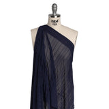Ruched Stretched Nylon Mesh - Navy Blue Stripes - Designer Deadstock