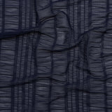 Ruched Stretched Nylon Mesh - Navy Blue Stripes - Designer Deadstock