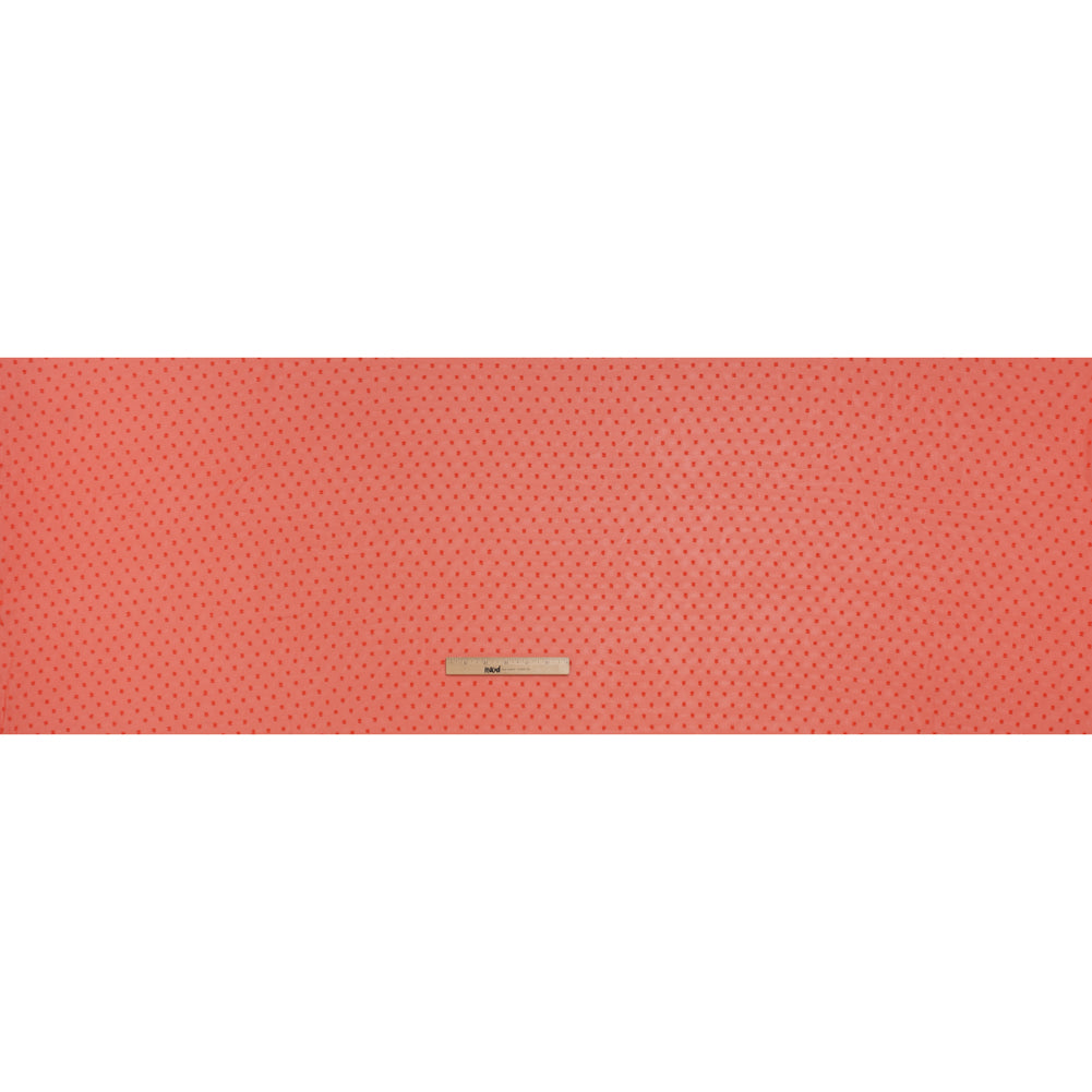 Polyester Swiss Dot Chiffon - Coral Orange Polka Dots - Designer Deadstock