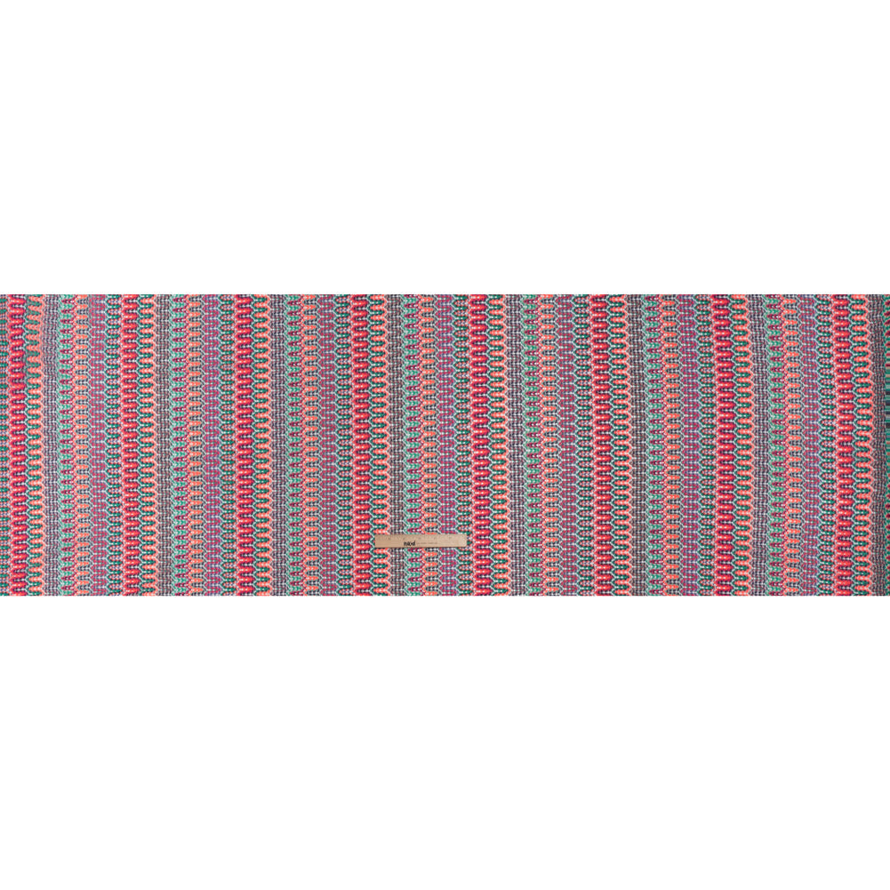 Lacy Sweater Knit with Metallic Accents - Magenta, Neon Orange and Teal Wave Stripes - Designer Deadstock