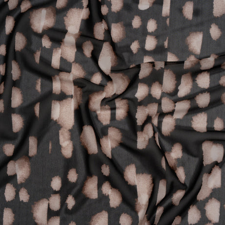 Polyester Stretch Mesh Print - Black, Beige and Cream Abstract Spots - Designer Deadstock