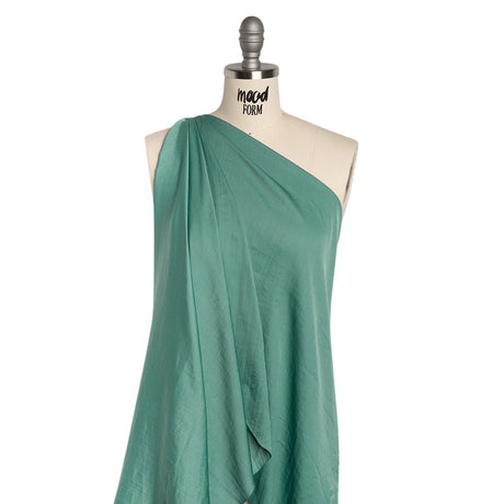 Crinkled Lightweight Polyester Satin - Sea Glass Green - Designer Deadstock