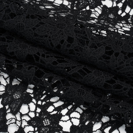 Guipure Lace with Finished Edges - Black Floral - Designer Deadstock
