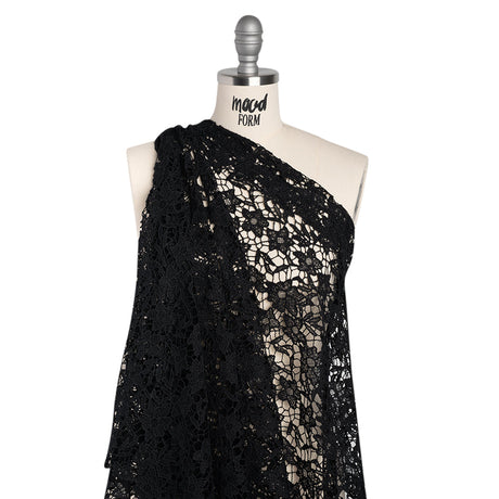 Guipure Lace with Finished Edges - Black Floral - Designer Deadstock