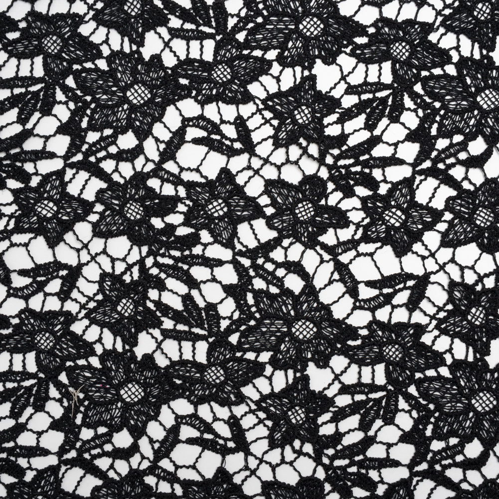 Guipure Lace with Finished Edges - Black Floral - Designer Deadstock