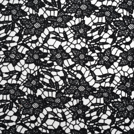 Guipure Lace with Finished Edges - Black Floral - Designer Deadstock