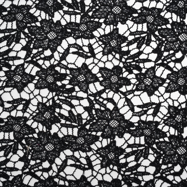 Guipure Lace with Finished Edges - Black Floral - Designer Deadstock