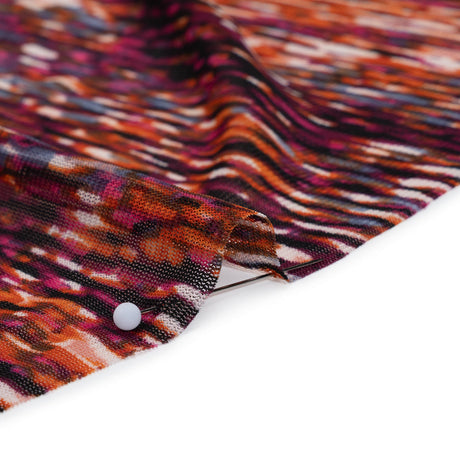 Stretch Polyester Mesh Print - Deep Magenta, Orange and White Striations - Designer Deadstock