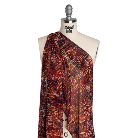 Stretch Polyester Mesh Print - Deep Magenta, Orange and White Striations - Designer Deadstock