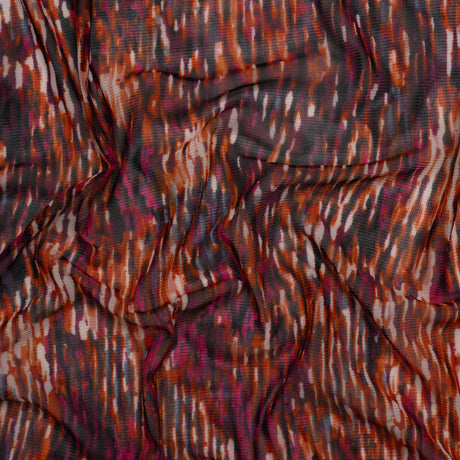 Stretch Polyester Mesh Print - Deep Magenta, Orange and White Striations - Designer Deadstock