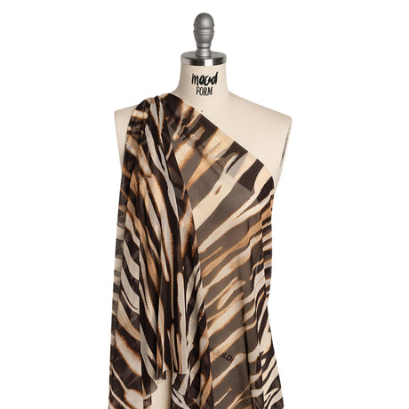 Polyester Stretch Mesh Print - Brown and Beige Painter Animal Stripes - Designer Deadstock