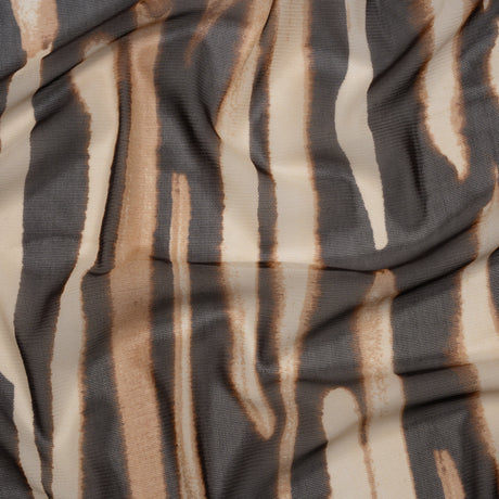 Polyester Stretch Mesh Print - Brown and Beige Painter Animal Stripes - Designer Deadstock