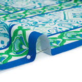 Stretch Cotton Sateen Panel - Blue and Green Floral Ogees and Paisley Stripes - Designer Deadstock