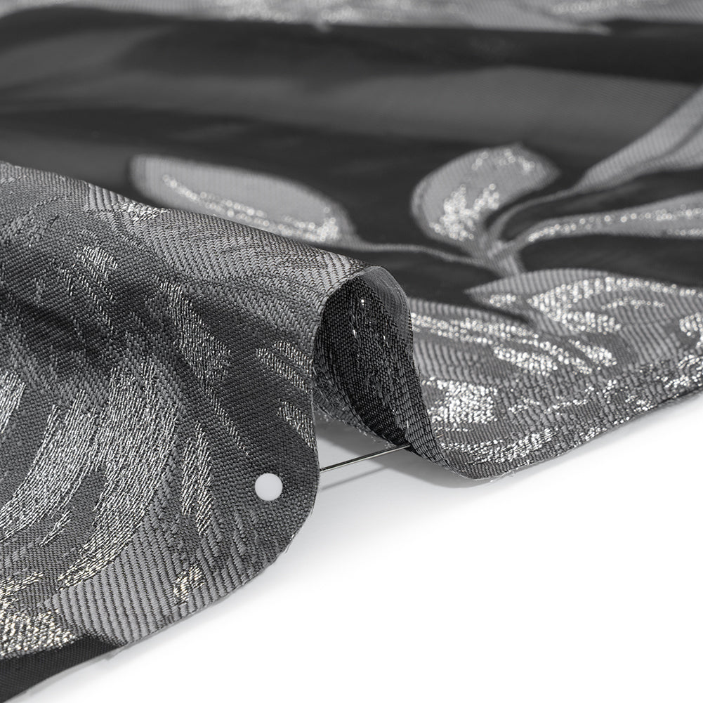 Metallic Burnout Brocade - Black, Gray and Silver Floral - Designer Deadstock