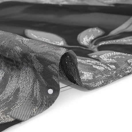 Metallic Burnout Brocade - Black, Gray and Silver Floral - Designer Deadstock