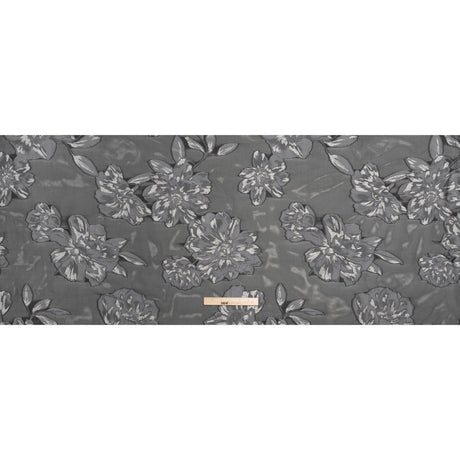 Metallic Burnout Brocade - Black, Gray and Silver Floral - Designer Deadstock