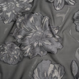 Metallic Burnout Brocade - Black, Gray and Silver Floral - Designer Deadstock