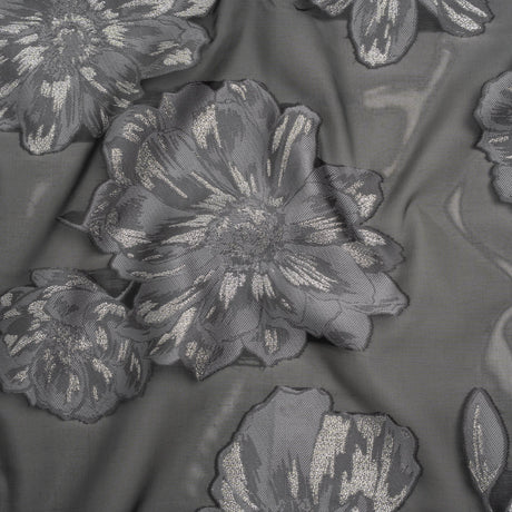 Metallic Burnout Brocade - Black, Gray and Silver Floral - Designer Deadstock
