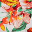 Lightweight Polyester Crepe Print - Bright Orange, Yellow and Green Brilliant Flowers and Orchids - Designer Deadstock