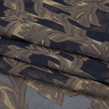 Polyester Burnout Brocade - Navy Blue and Gold Classical Floral Vines - Designer Deadstock