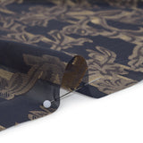 Polyester Burnout Brocade - Navy Blue and Gold Classical Floral Vines - Designer Deadstock