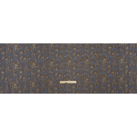 Polyester Burnout Brocade - Navy Blue and Gold Classical Floral Vines - Designer Deadstock